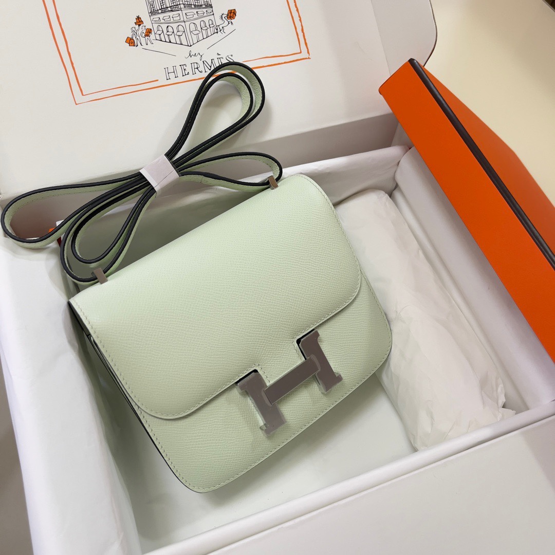 Hermes Constance 18 Mini Shoulder Bag In Pale Green Epsom Leather